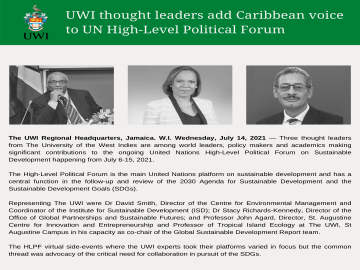 UWI thought leaders add Caribbean voice to UN High-Level Political Forum